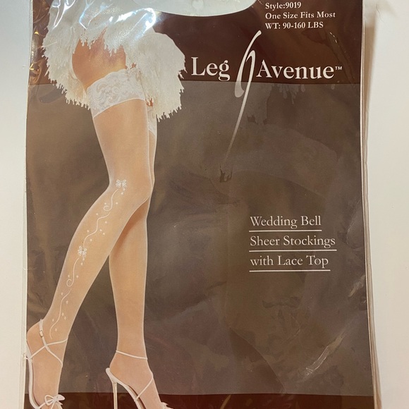 Leg Avenue Sheer White Lace Stockings - Picture 1 of 2